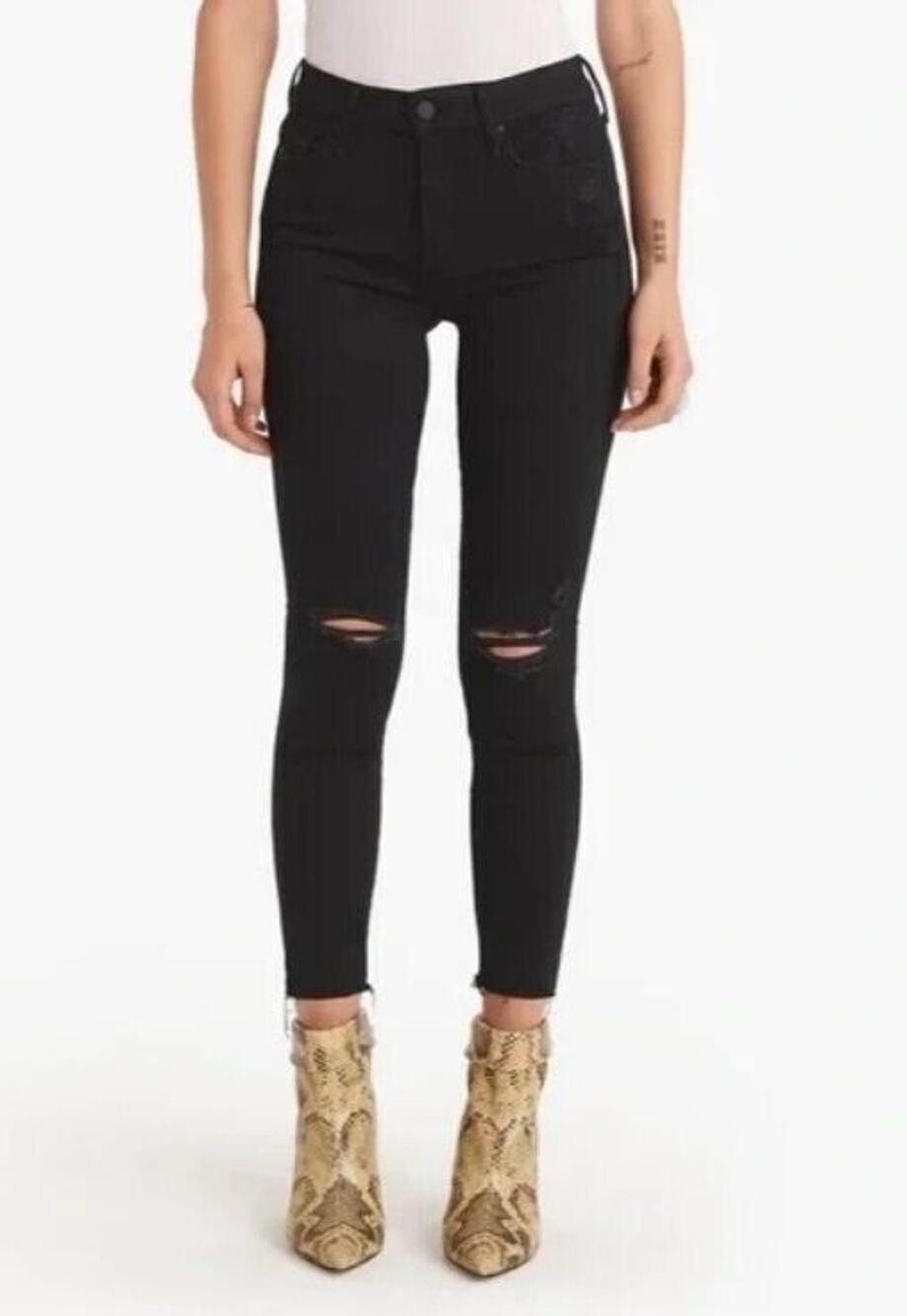Mother Women's Sz 29 The Looker Ankle Fray Guilty As Sin Black Skinny Jeans